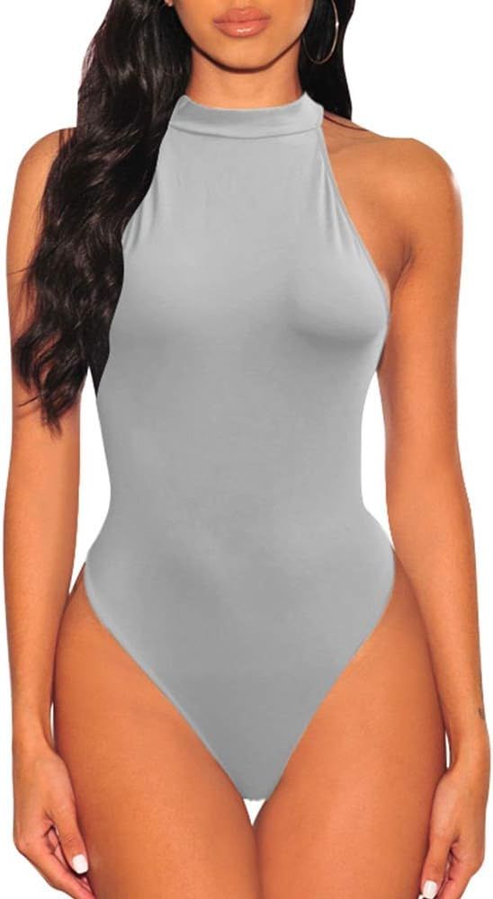 TOB Women's Sexy Sleeveless Bodysuit Tops High Waist Bodycon Scoop Neck Leotard | Amazon (US)