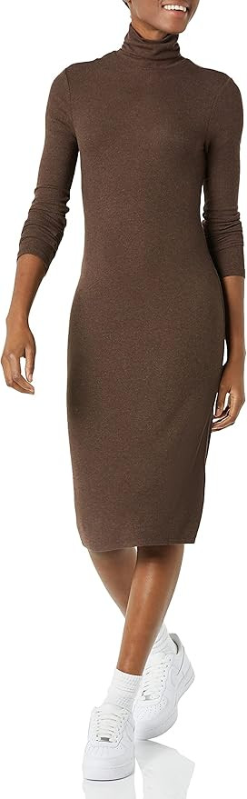 Amazon Essentials Women's Fine Rib Long-Sleeve Turtleneck Midi Dress (Previously Daily Ritual) | Amazon (US)