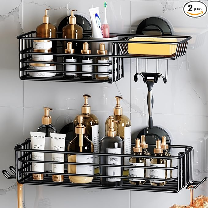 LEVERLOC Shower Caddy Suction Cup, 2 Pack Shower Shelves for Inside Shower with Hooks & Soap hold... | Amazon (US)