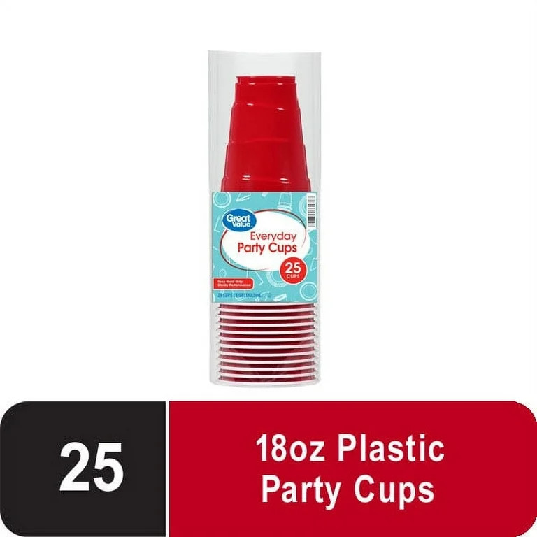 Great Value Party Disposable Plastic Cups, Red, 18 oz, 25 Count - Walmart.com | Walmart (US)