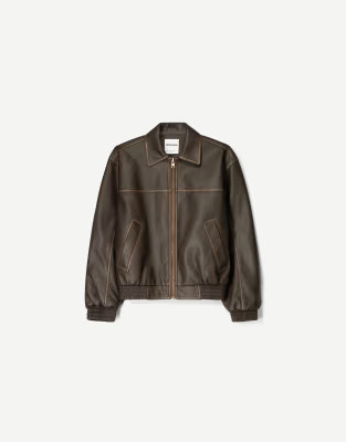 Bershka faux leather oversized jacket in brown | ASOS | ASOS (Global)