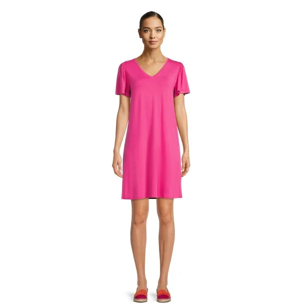 Time and Tru Women's Flutter Sleeve Swing Dress | Walmart (US)