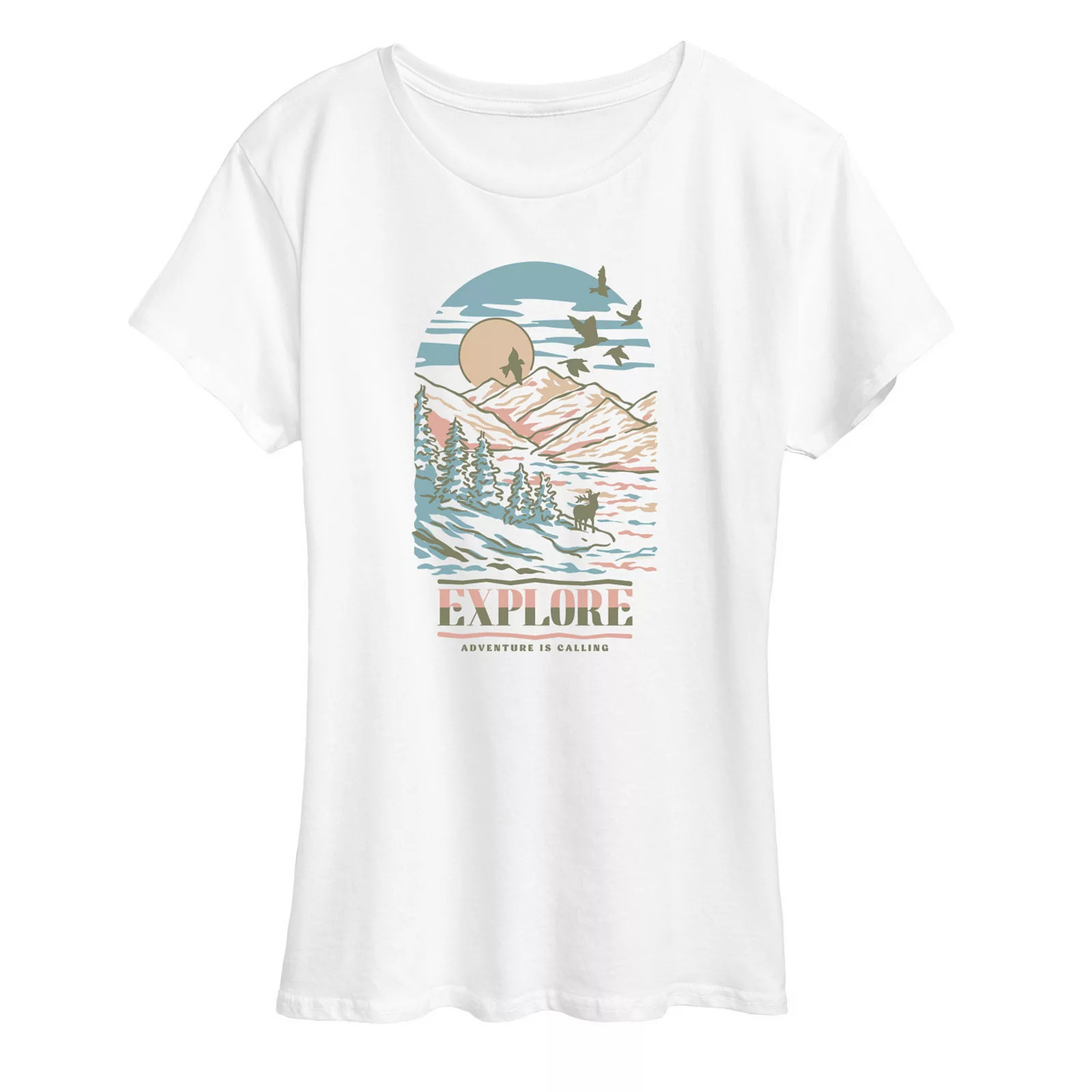 Women's Explore Adventure Is Calling Graphic Tee, Size: Medium, White | Kohl's