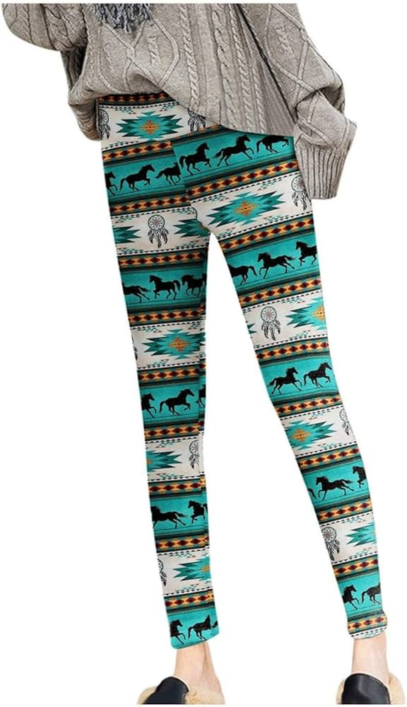 Fleece Lined Leggings for Women Western Aztec Ethnic Print Elastic High Waist Yoga Pants Winter T... | Amazon (US)