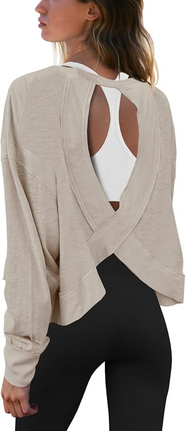 Panadila Womens Open Back Workout Top Long Sleeve Athletic Shirts Casual Crop Running Tee Y2k Yog... | Amazon (US)