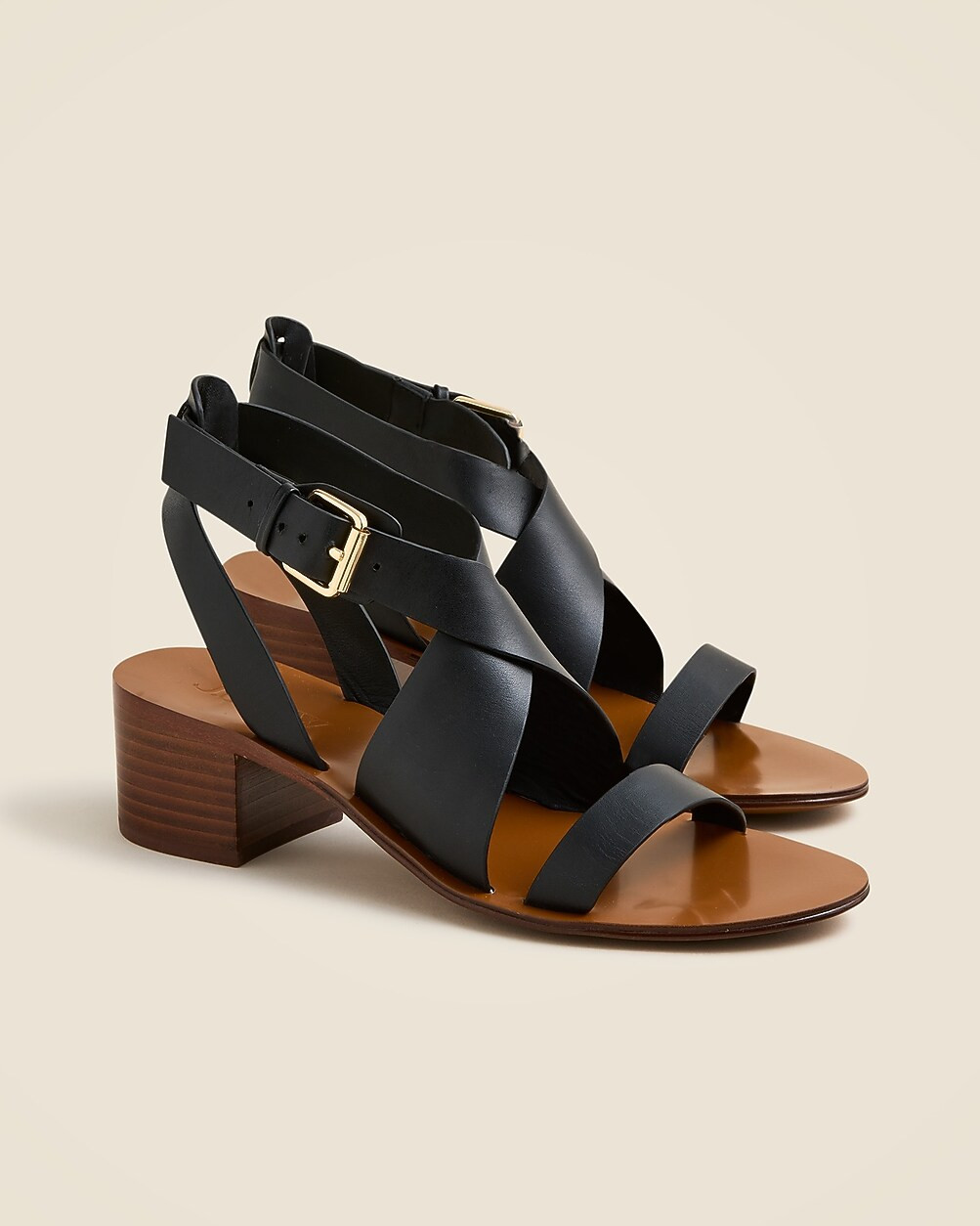 Cross-strap block-heel sandals in leather | J. Crew US
