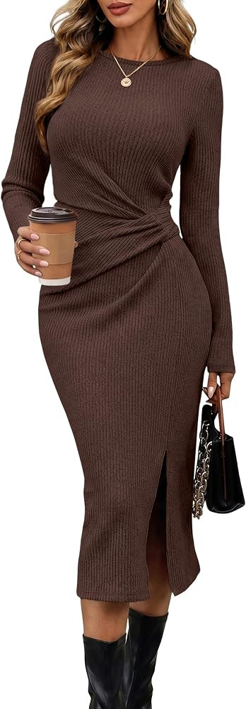 OFEEFAN Long Sleeve Dress for Women Fall Wedding Guest Dress Sweater Dress | Amazon (US)