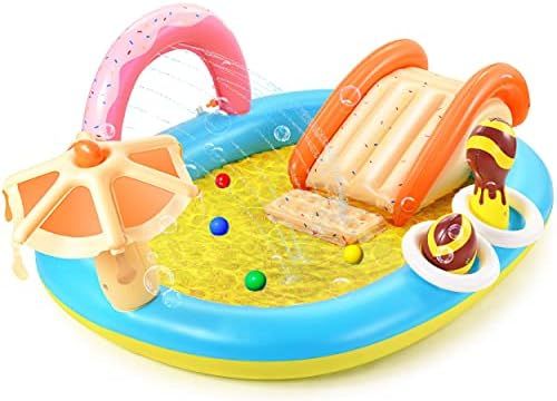 Hesung Inflatable Play Center, 98'' x 67'' x 32'' Kids Pool with Slide for Garden, Backyard Water... | Amazon (US)