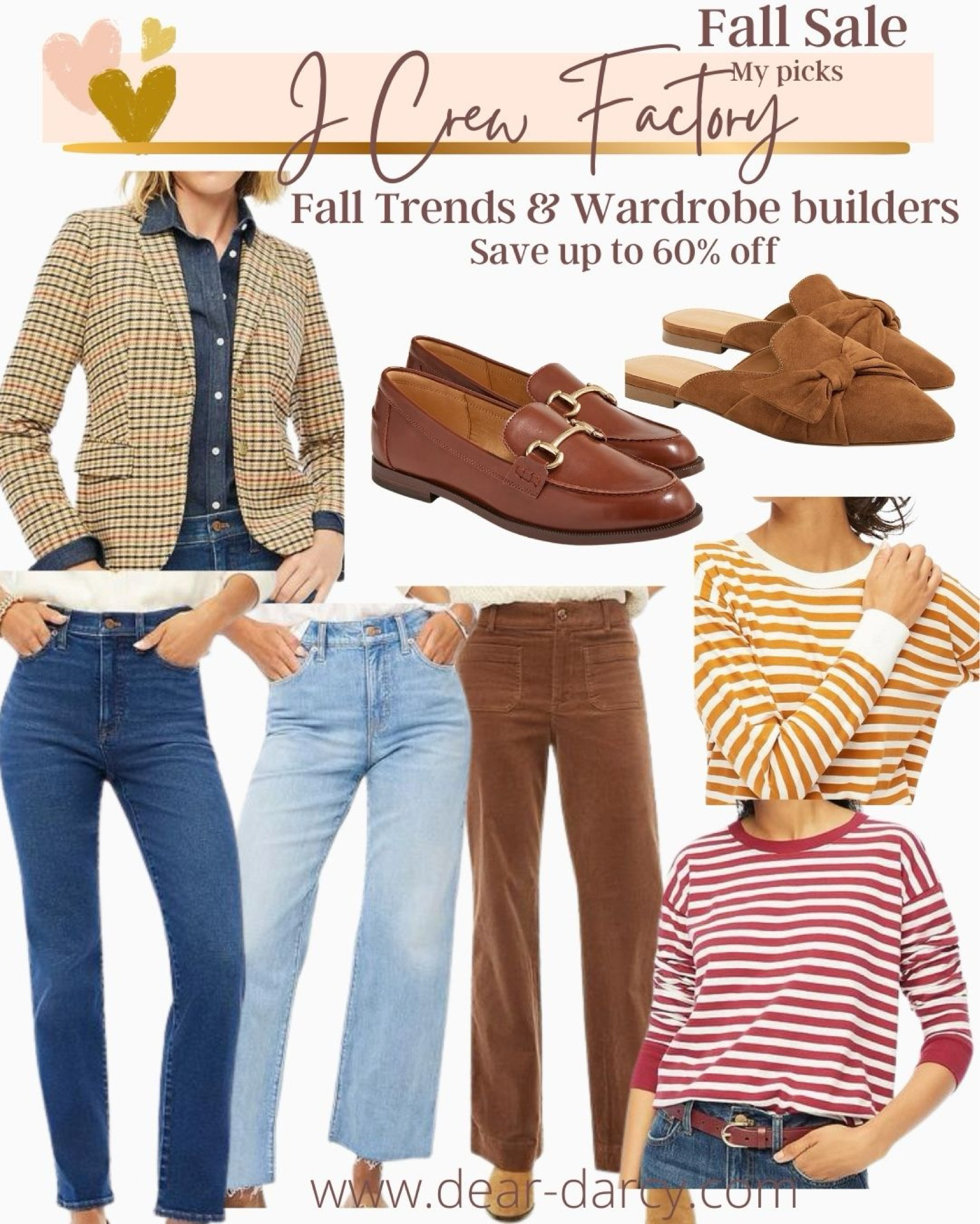 JCrew factory sale 

Items up yo 60% off

Jeans are all $49

Stripped tees $19.99
Mules and loafers $44-50
Plaid blazer 

All fit true to size 

#LTKSaleAlert #LTKFallSale #LTKFindsUnder50