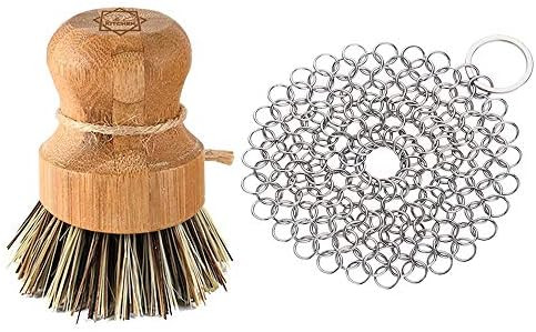 Amazon.com: S & C Kitchen - Cast Iron Cleaner with a Bamboo Scrub Brush - 4 by 4-inch Stainless S... | Amazon (US)