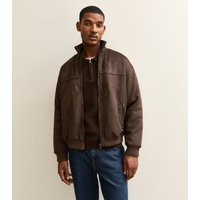 Men's Dark Brown Regular Faux Suede Bomber Jacket New Look | New Look (UK)
