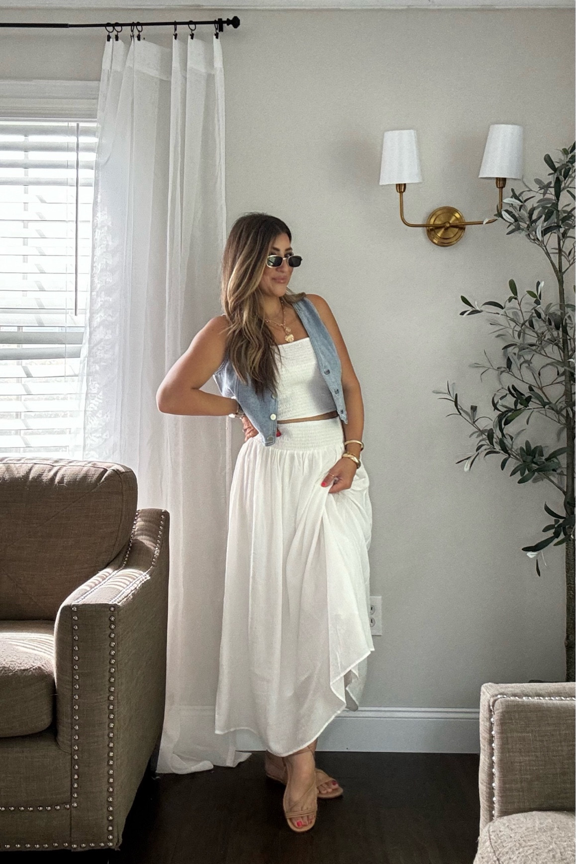 The cutest white maxi skirt and tan top set for summer. Wearing med but could gotten a small. Med in vest. Use code LAURENHBLOOM20 for 20% off! Xx 

Summer outfit, vacation outfit #LTKFestival

#LTKStyleTip #LTKSeasonal