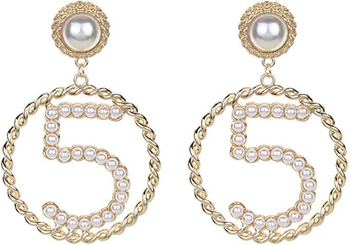 Women Jewelry Simple Weaves Number 5 Big Circle Earrings | Amazon (US)