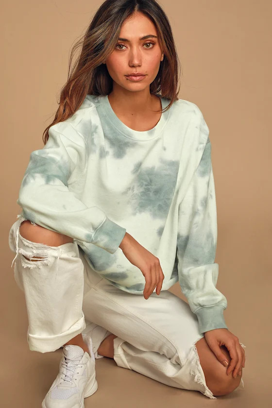 Here to Chill Teal Green Tie-Dye Sweatshirt | Lulus (US)