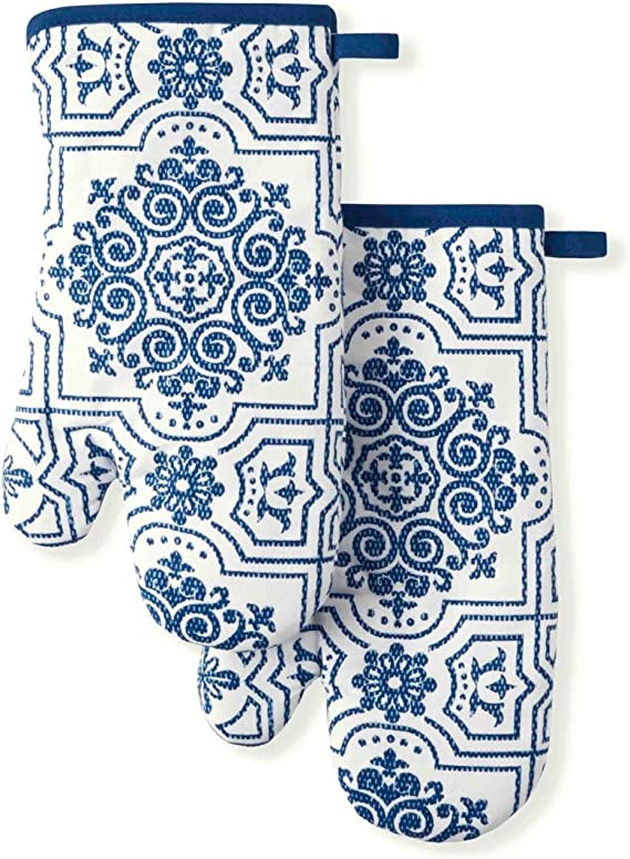 MARTHA STEWART Printed Oven Mitt Set, 7"x13", Strie Medallion | Amazon (US)