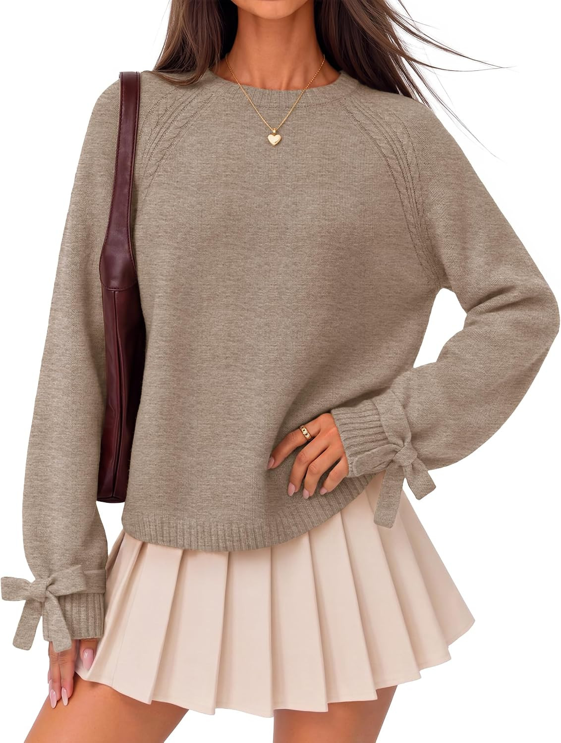 ZESICA Womens Fall Cute Bow Cable Knit Pullover Cozy Sweaters | Amazon (US)