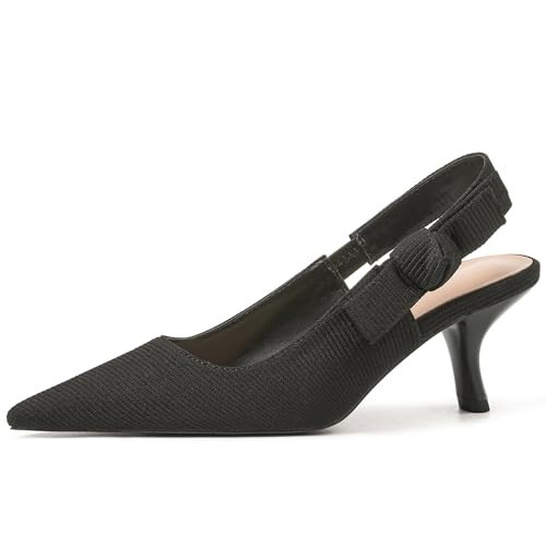 Erocalli Women's Pointed Closed Toe Slingback Bow Pumps Low Kitten Heels Elegant Wedding Party Casual Dress Shoes | Amazon (US)