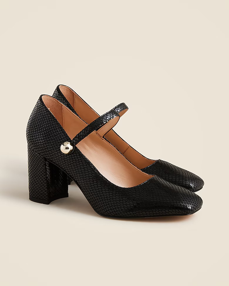 Maisie Mary Jane heels in snake-embossed Italian leather | J. Crew US