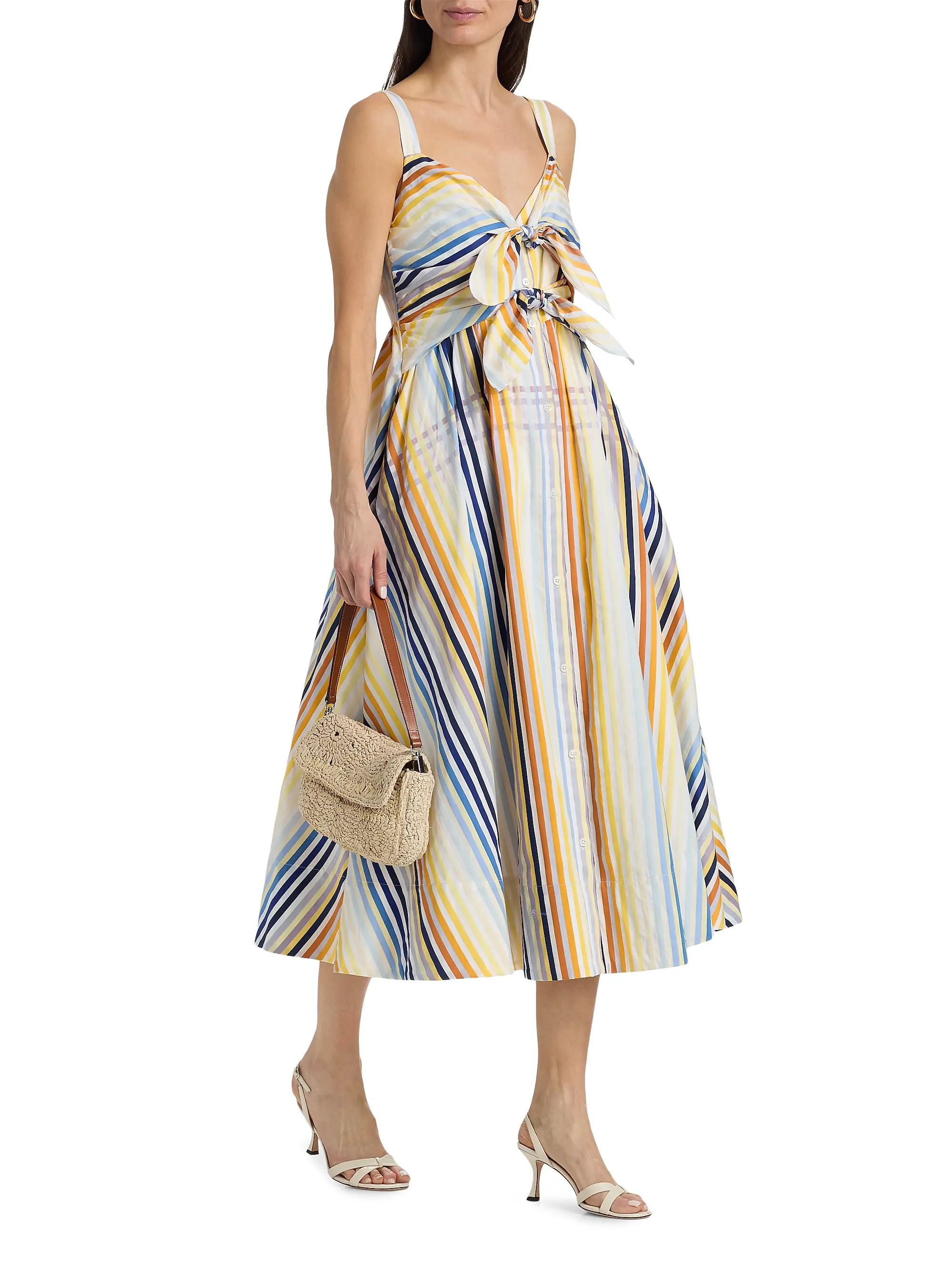 Wren Striped Double-Tie Cotton Midi-Dress | Saks Fifth Avenue