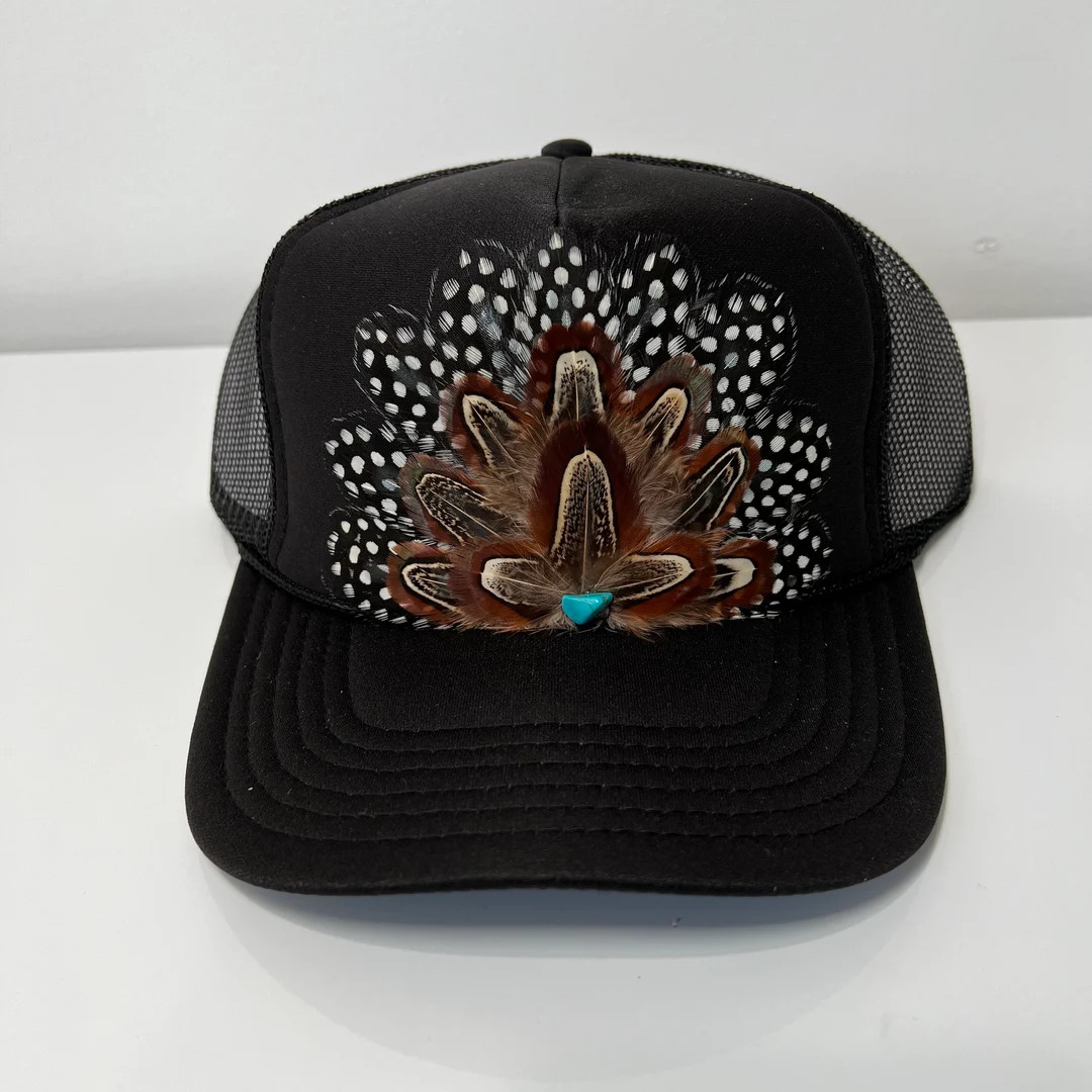 FEATHER Trucker Hat NFR Rodeo Western Cowgirl Trucker Hat Black White Spotted - Etsy | Etsy (US)
