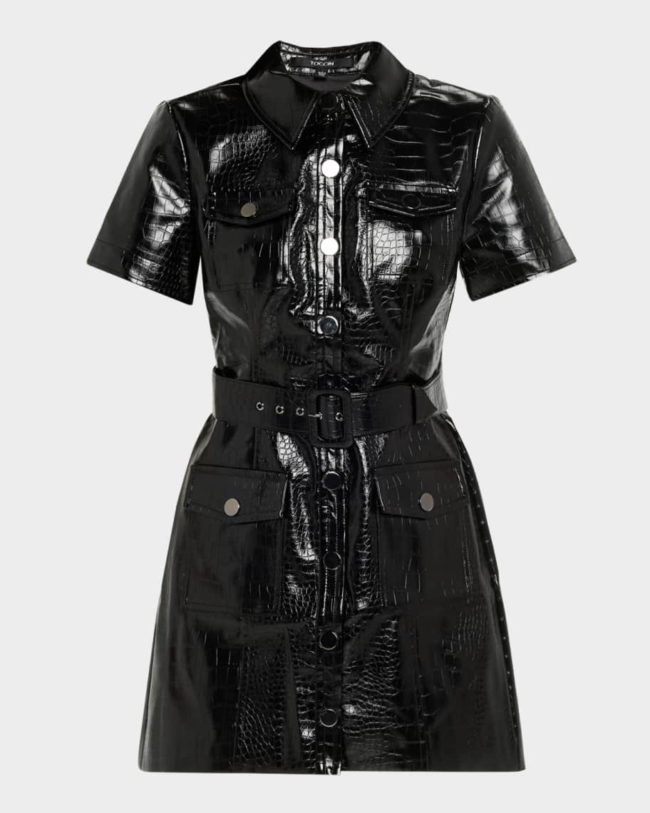 Toccin Lydia Croc-Embossed Vegan Leather Mini Shirtdress | Neiman Marcus
