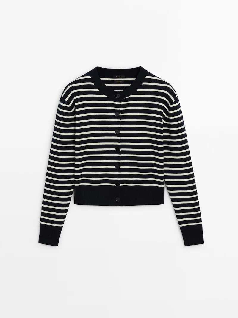Striped knit crew neck cardigan | Massimo Dutti UK