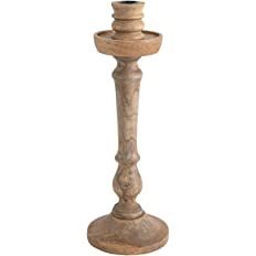 Creative Co-Op Hand-Carved Mango Wood Taper Holder, 14.5", Natural | Amazon (US)