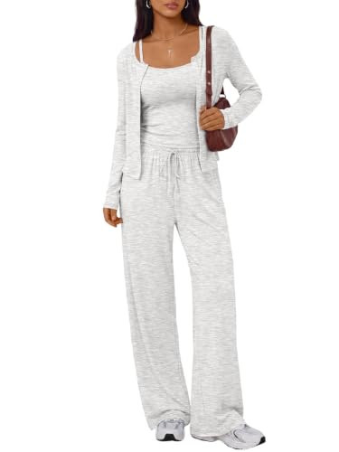 Trendy Queen Womens 3 Piece Lounge Sets Airport Outfits 2026 OatmealGrey L | Amazon (US)