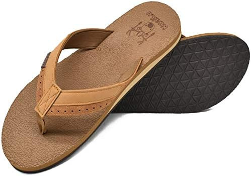 KuaiLu Men's Yoga Mat Leather Flip Flops Thong Sandals with Arch Support | Amazon (US)