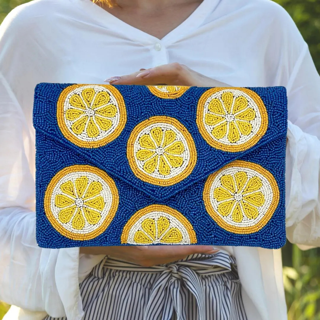 Blue Beaded Lemon Clutch, Summer Crossbody Evening Bag | Etsy (DACH)
