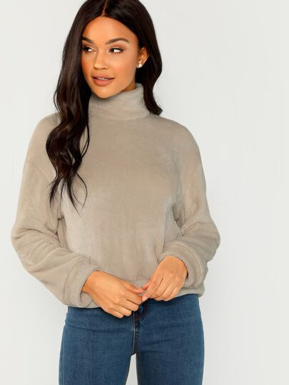 High Neck Faux Fur Pullover | SHEIN