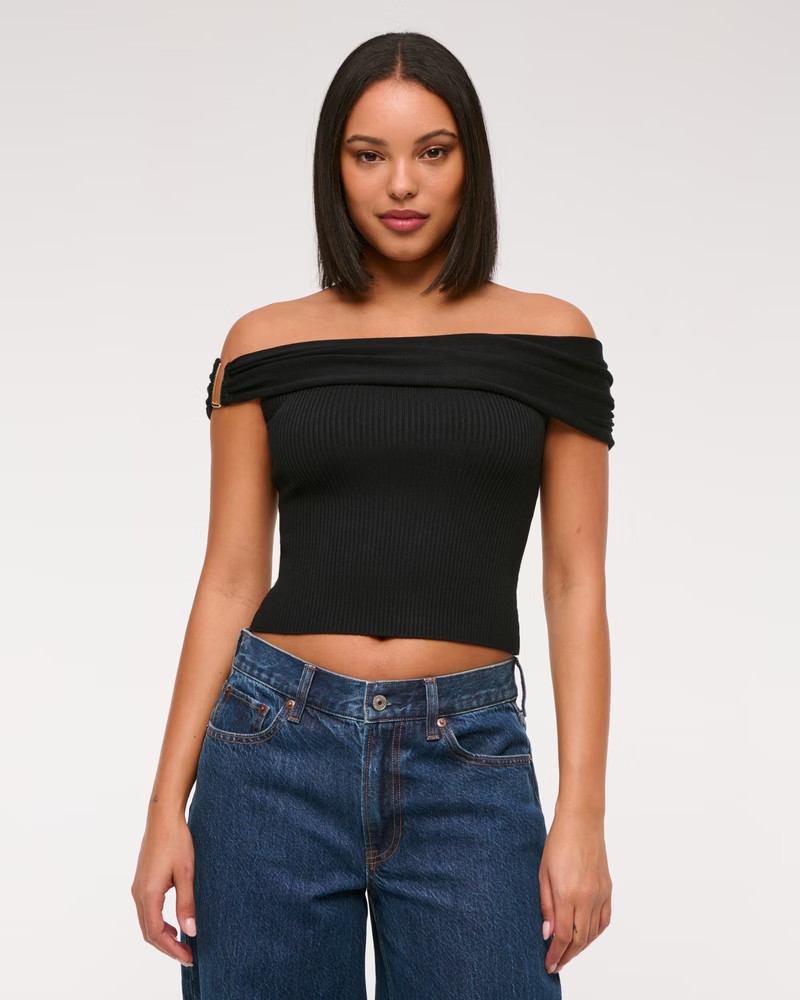 Off-The-Shoulder Hardware Sweater Top | Abercrombie & Fitch (US)