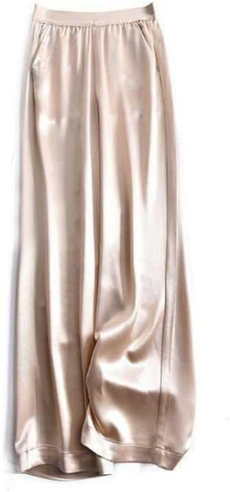 Women's Silk Wide Leg Pants, Loose Comfortable Straight Leg Casual Trousers, High Waist Elastic W... | Amazon (US)