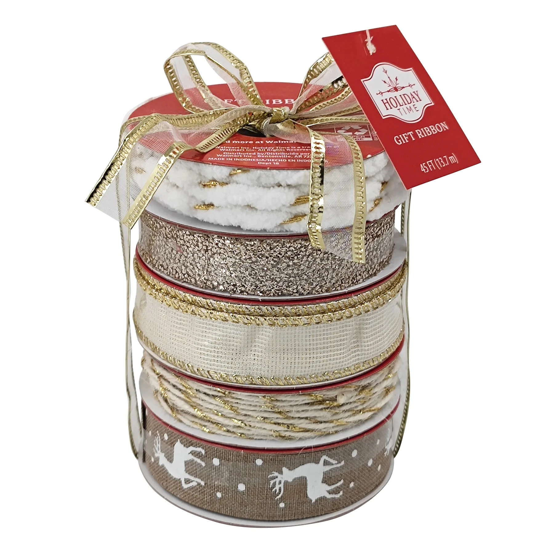 Assorted Beige and Gold Christmas Metallic Ribbon and Trim, 9', 5 Count, by Holiday Time | Walmart (US)