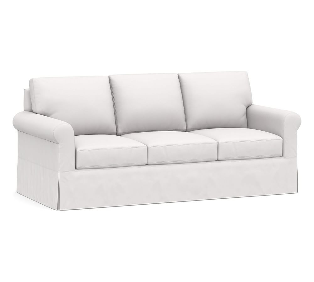 York Roll Arm Sofa 82.5"" 3-Seater Slipcover, Twill White | Pottery Barn (US)