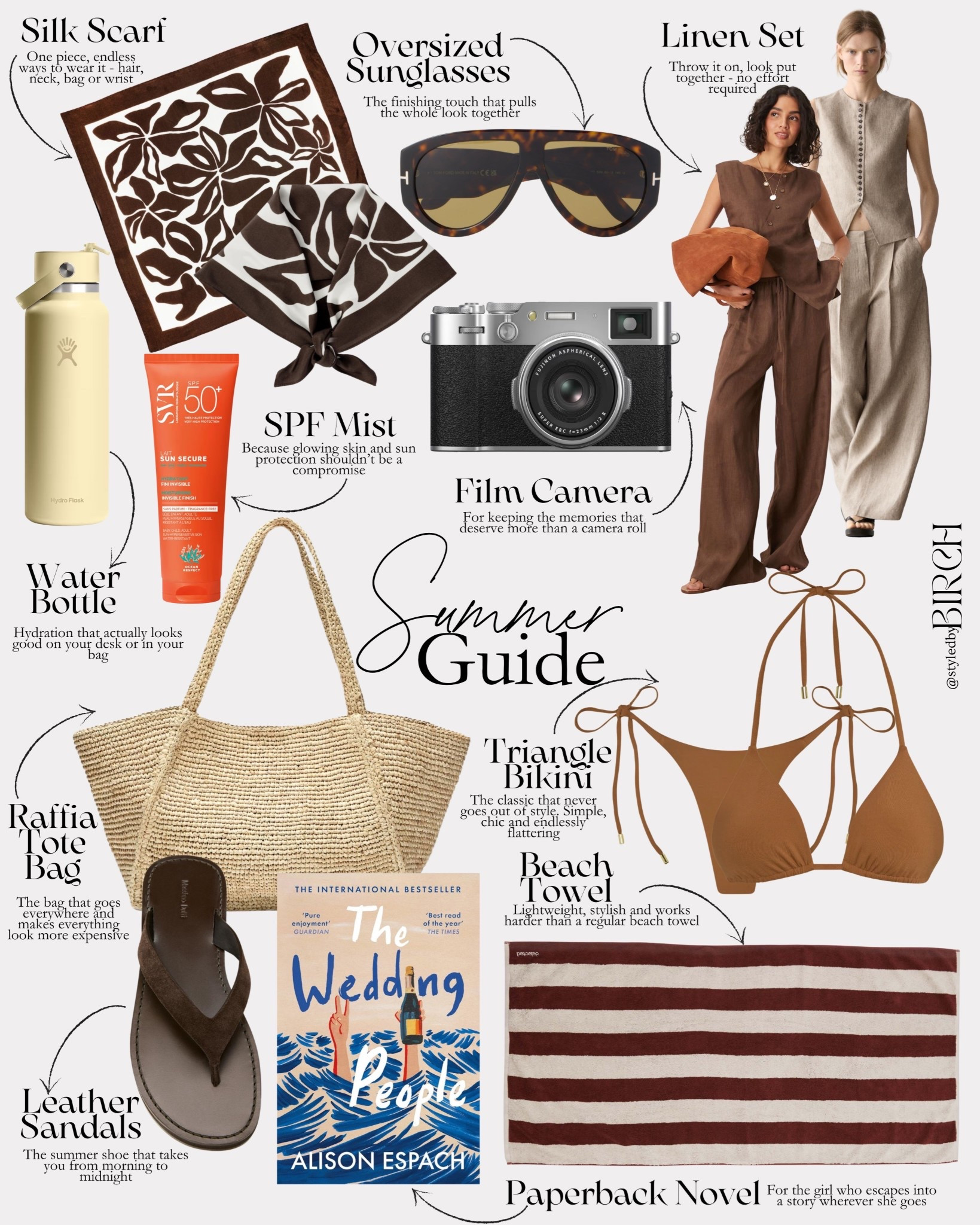 My first ever Summer Guide is here and she’s a good one 🌞

Thought it was time to shake things up… why should my guides only come out in winter?

#summerstyle #summerguide #outfitinspo #summeressentials #chicstyle

Tags 🏷️
Silk scarf, oversized sunglasses, linen set, SPF mist, film camera, water bottle, raffia tote bag, leather sandals, triangle bikini, hammam towel, paperback novel

#LTKsummer #LTKtravel #LTKluxury