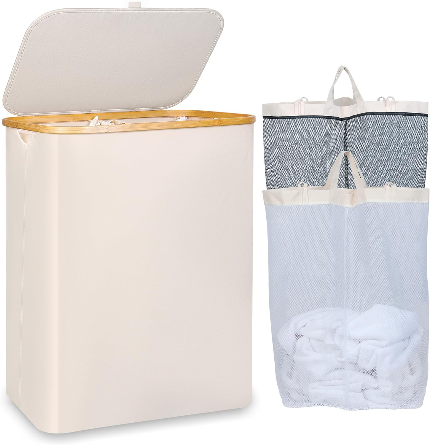 150L Laundry Basket with Lid, Large Laundry Hamper with Bamboo Handle, Collapsible Dirty Clothes ... | Amazon (US)
