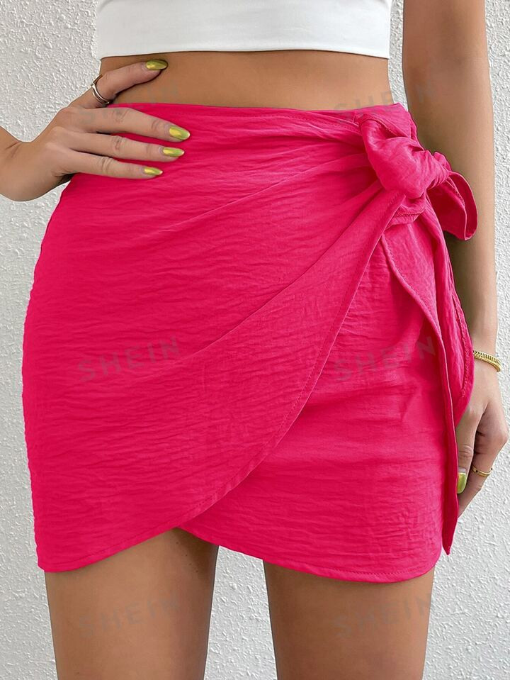 SHEIN VCAY Falda cruzada unicolor con nudo lateral | SHEIN