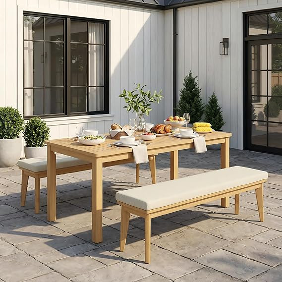 Wisteria Lane 3 Pieces Acacia Patio Dining Set for 4, Patio Dining Table and Chairs Set with Cush... | Amazon (US)