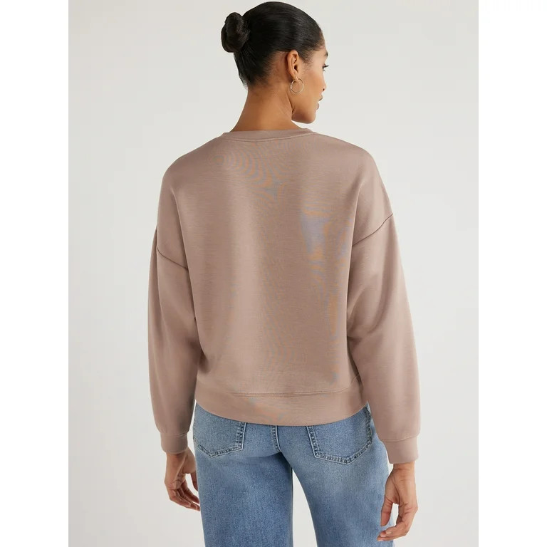 Scoop Women's and Women's Plus Ultimate ScubaKnit Cropped Sweatshirt with Drop Sleeves, Size XS-4... | Walmart (US)