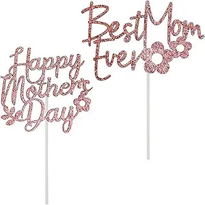 Totelux Happy Mother’s Day Cake Topper 20PCS Glitter Rose Gold Cupcake Topper With Flower Desig... | Amazon (US)