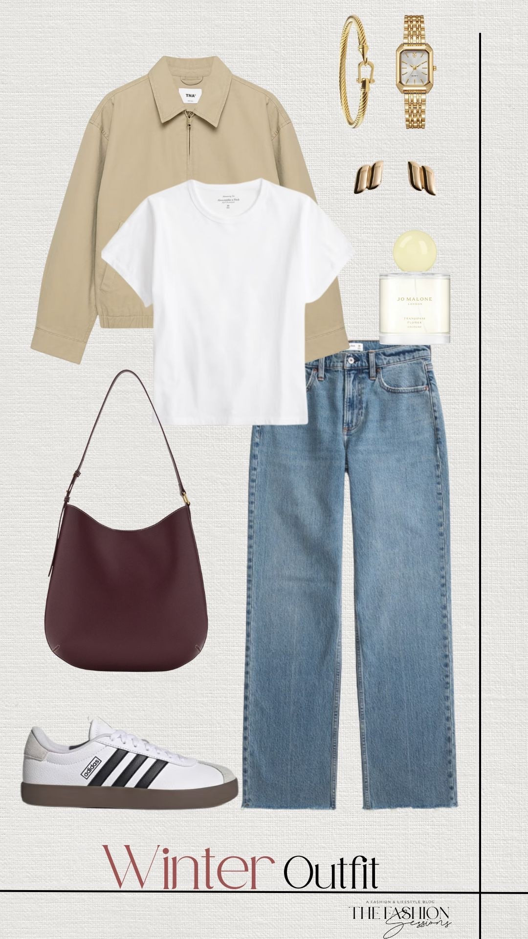 Winter Outfit | Tan Bomber Jacket | White T Shirt | Denim Jeans | Adidas Sambas | Tote Bag | 

#LTKSeasonal #LTKootd