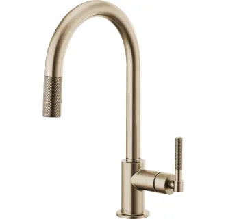 Brizo 63043LF-GL Luxe Gold Litze Single Handle Arc Spout Pull Down Kitchen Faucet with Knurled Ha... | Build.com, Inc.