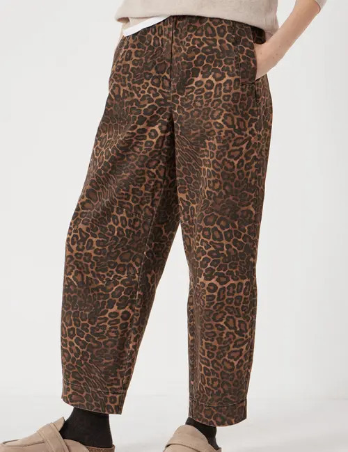 Hush Jack Barrel Leg Pull On Cotton Pants in Brown Leopard Print at Nordstrom, Size 29 | Nordstrom