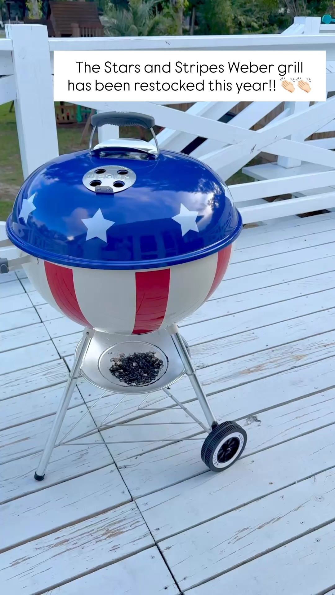 Stars and Stripes Weber charcoal grill restocked! 

It sold out quickly last year! We still use ours at least once per week! 





Walmart finds 
Patriotic 
Father’s Day gift 
MDW 
Memorial Day 
4th of July 

#LTKSeasonal #LTKHome