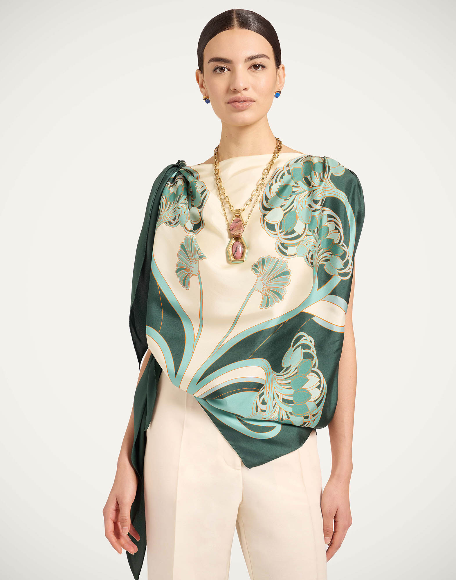 Full-On Foulard in Blooming Tulip Placée Mint for Women | La DoubleJ | La DoubleJ