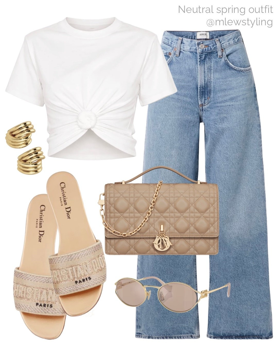 Neutral spring outfit for the weekend ✨✨

Tags: agolde straight leg jeans, Dior dway slide sandals, Dior bag, Miu Miu sunglasses, heaven mayhem gold earrings, knotted white t-shirt, neutral aesthetic, elevated spring outfit 

#LTKMothersDay #LTKootd #LTKSeasonal