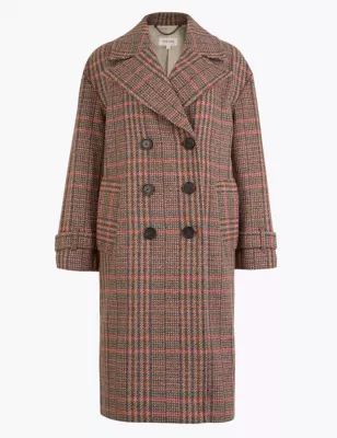 Wool Blend Checked Double Breasted Coat | Marks & Spencer (UK)