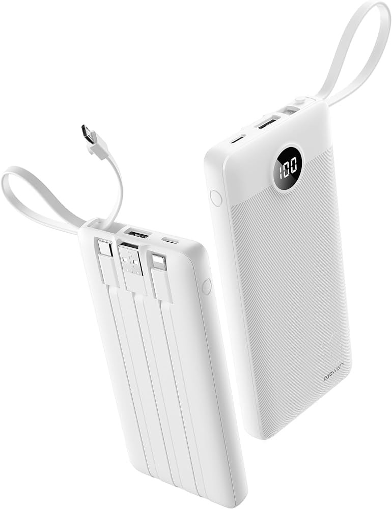 Portable Power Bank, 10000mAh Slim Portable Charger with Built-in Cables, External Battery Pack 5... | Amazon (US)