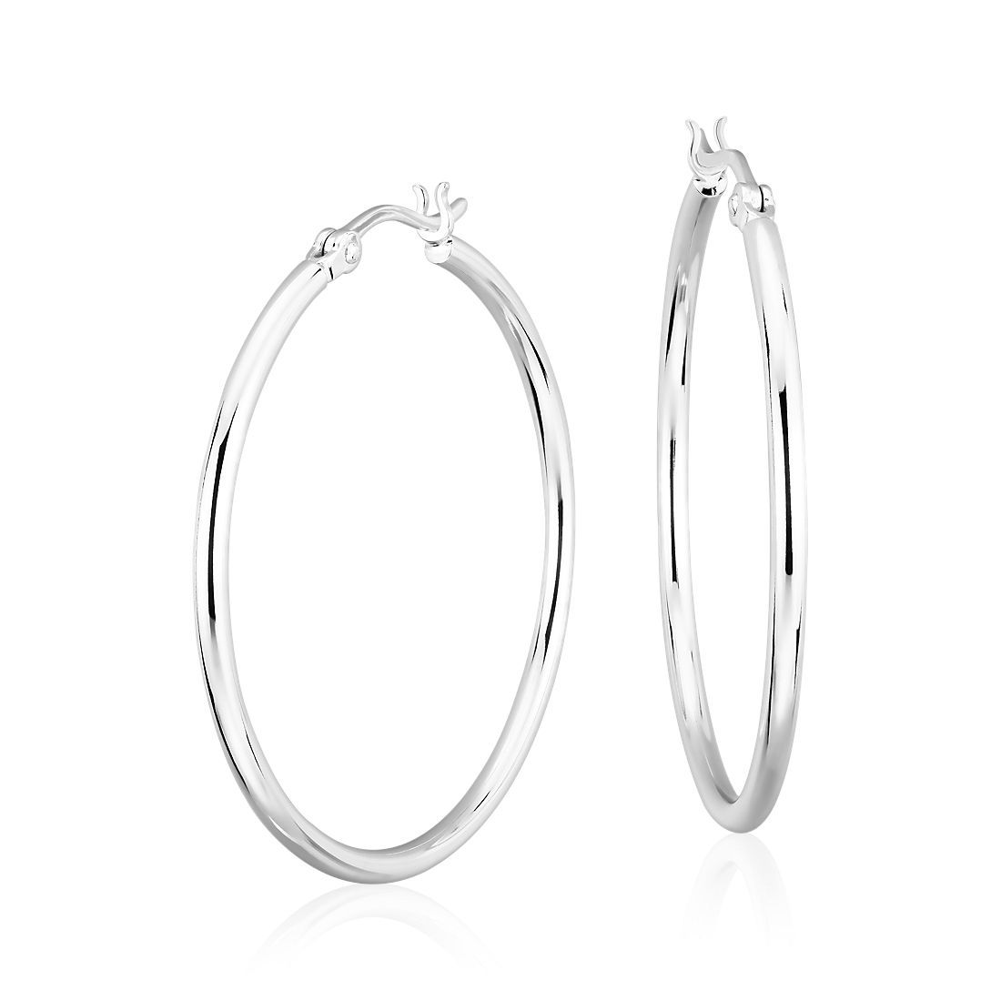 1 1/2" Large Modern Polished Hoop Earrings in Sterling Silver (2 x 39 mm) | Blue Nile | Blue Nile